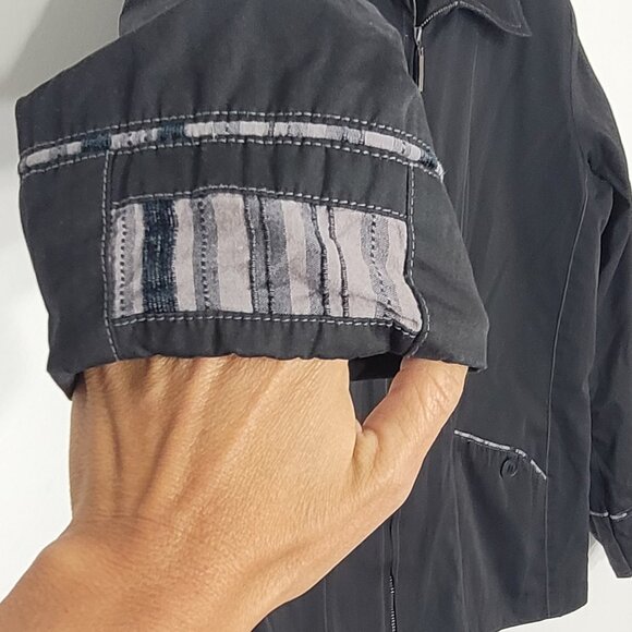 Conviction Black Grey Cotton Blend Lightweight Full Zip Up Casual Jacket Medium - Picture 7 of 16